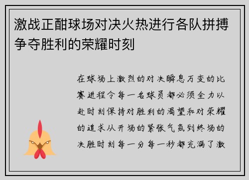 激战正酣球场对决火热进行各队拼搏争夺胜利的荣耀时刻